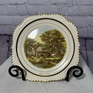 Vintage Decorative Plate with Gold Trim